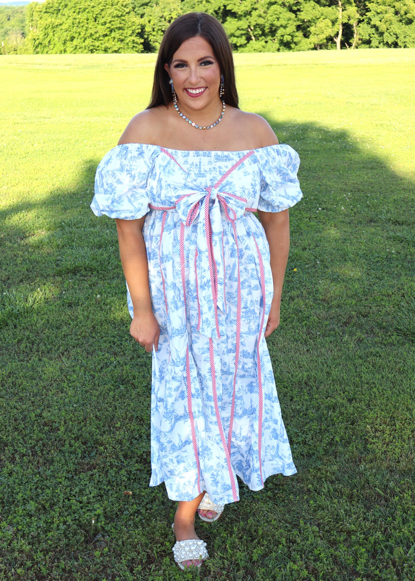 Miss Americana Toile Midi Dress - Blue
