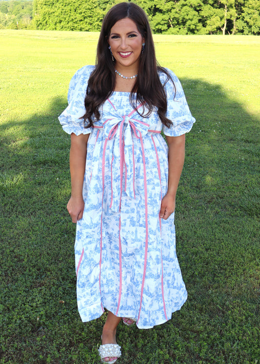 Miss Americana Toile Midi Dress - Blue
