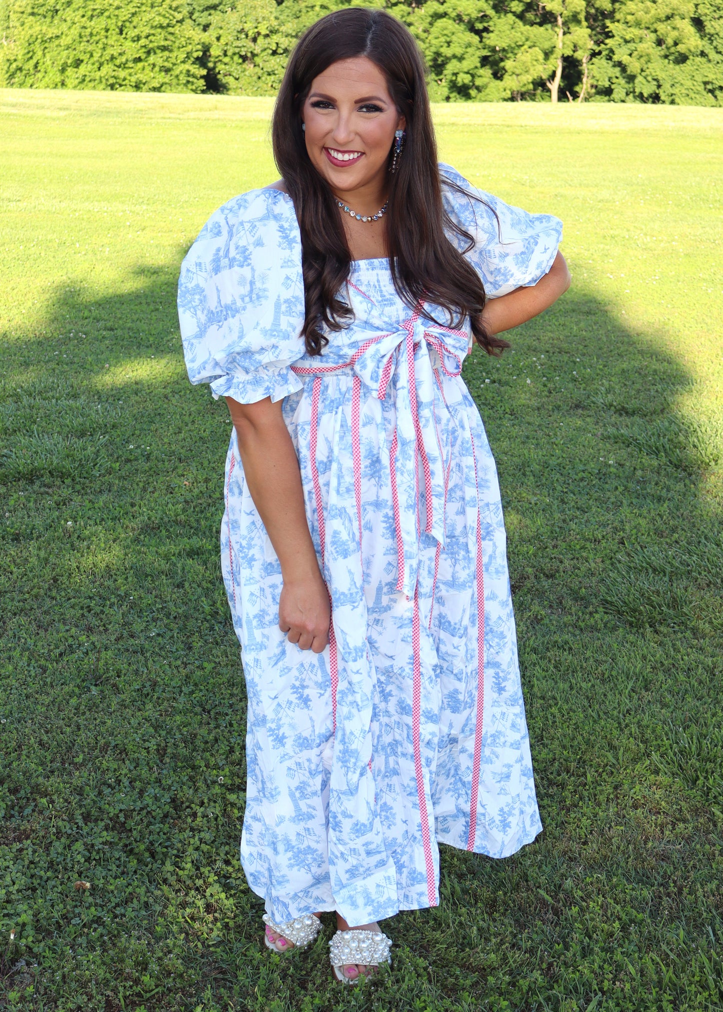 Miss Americana Toile Midi Dress - Blue