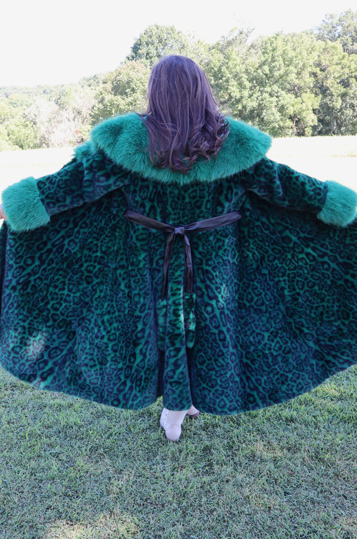 Miss Hannigan Emerald Green Leopard Coat