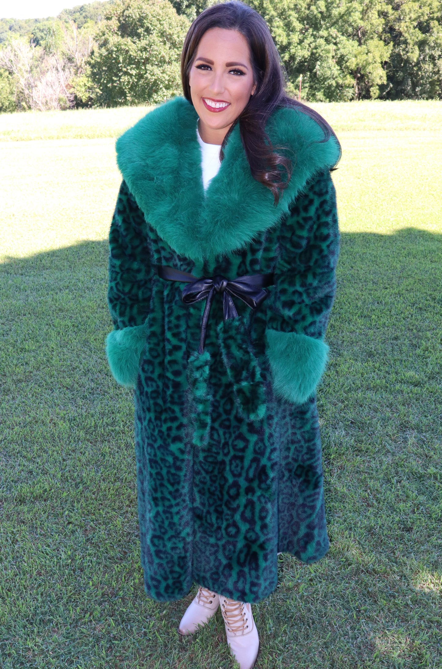 Miss Hannigan Emerald Green Leopard Coat