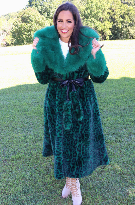 Miss Hannigan Emerald Green Leopard Coat