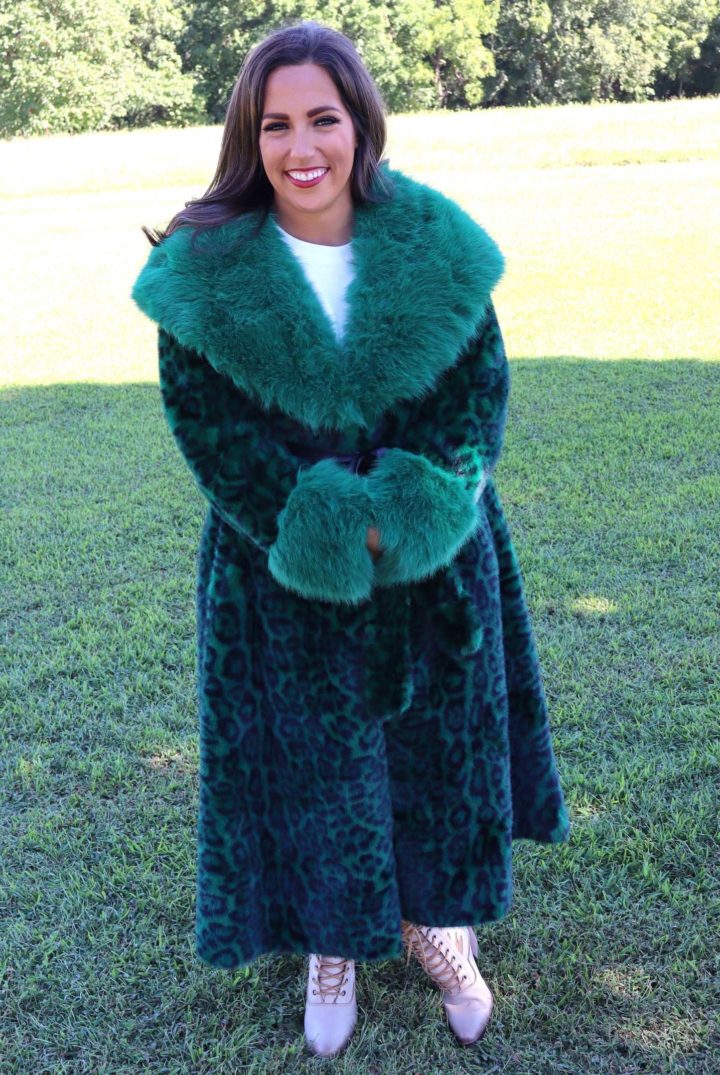 Miss Hannigan Emerald Green Leopard Coat