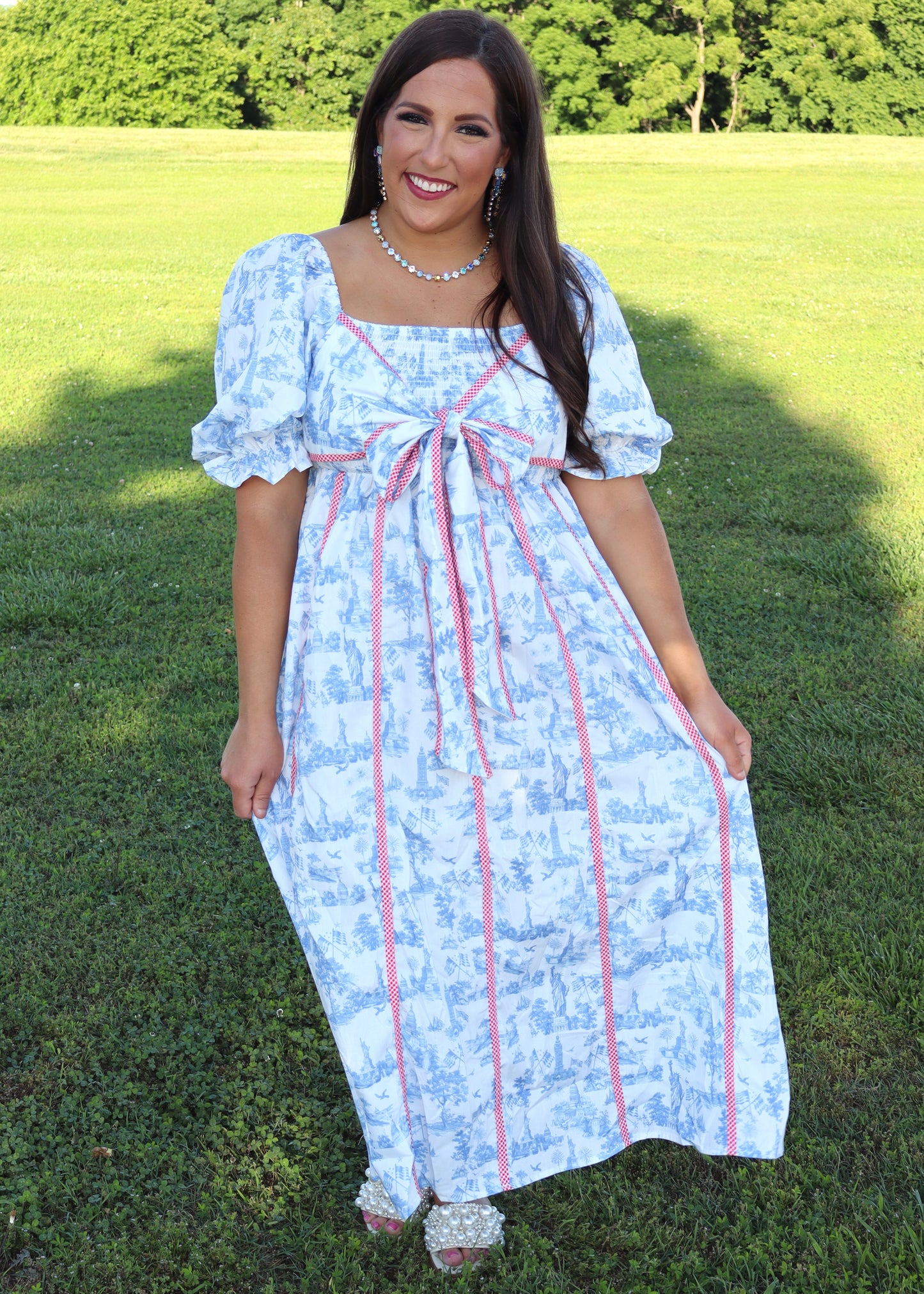Miss Americana Toile Midi Dress - Blue