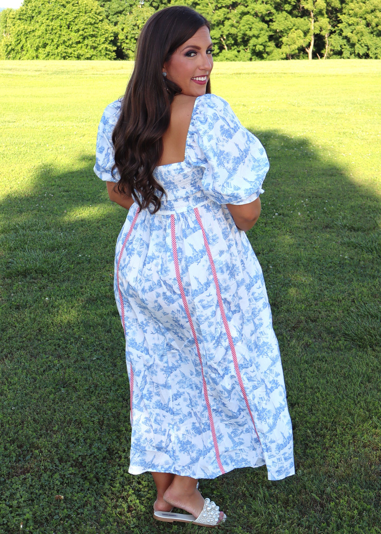 Miss Americana Toile Midi Dress - Blue