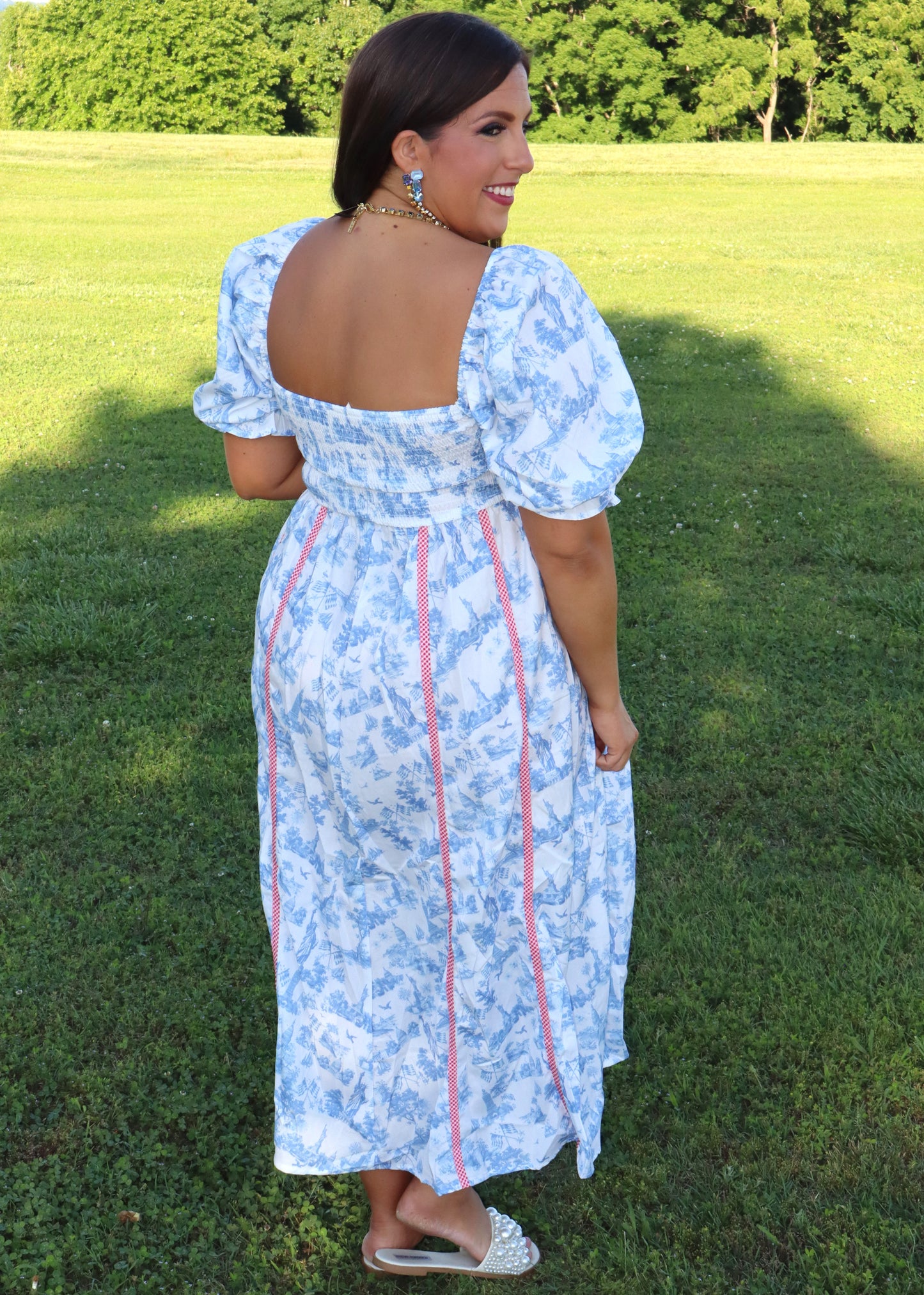 Miss Americana Toile Midi Dress - Blue