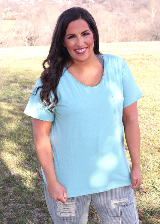 Moon Dance Solid V-Neck Tee - Mint