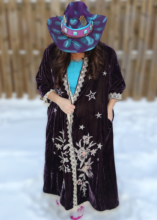 Moonlight Walk Velvet Duster - Plum