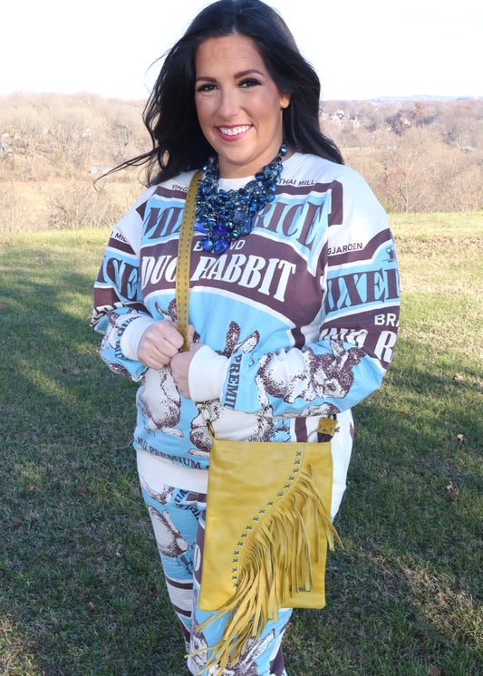 Holly Leather Purse - Citrine with Turquoise Stitching