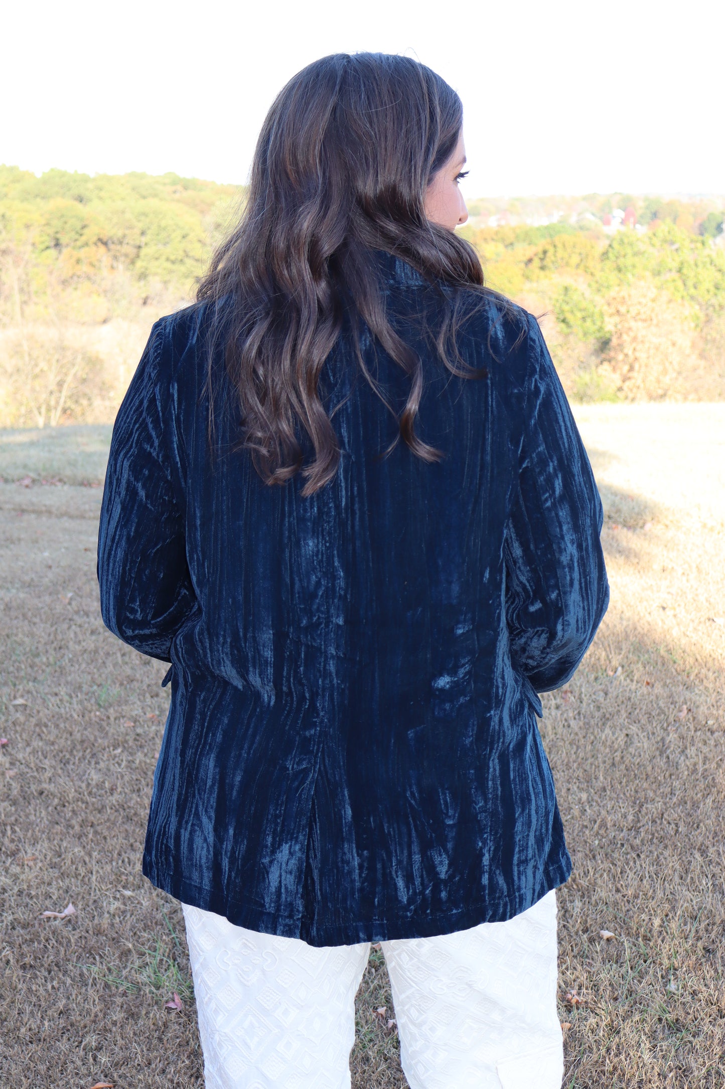 Old Money Navy Velvet Blazer