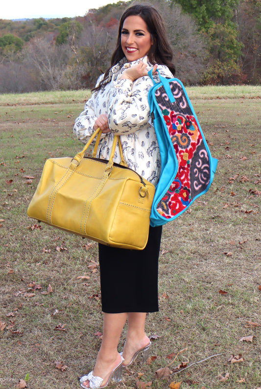 Olivia Duffel - Citrine with Turquoise Stitching