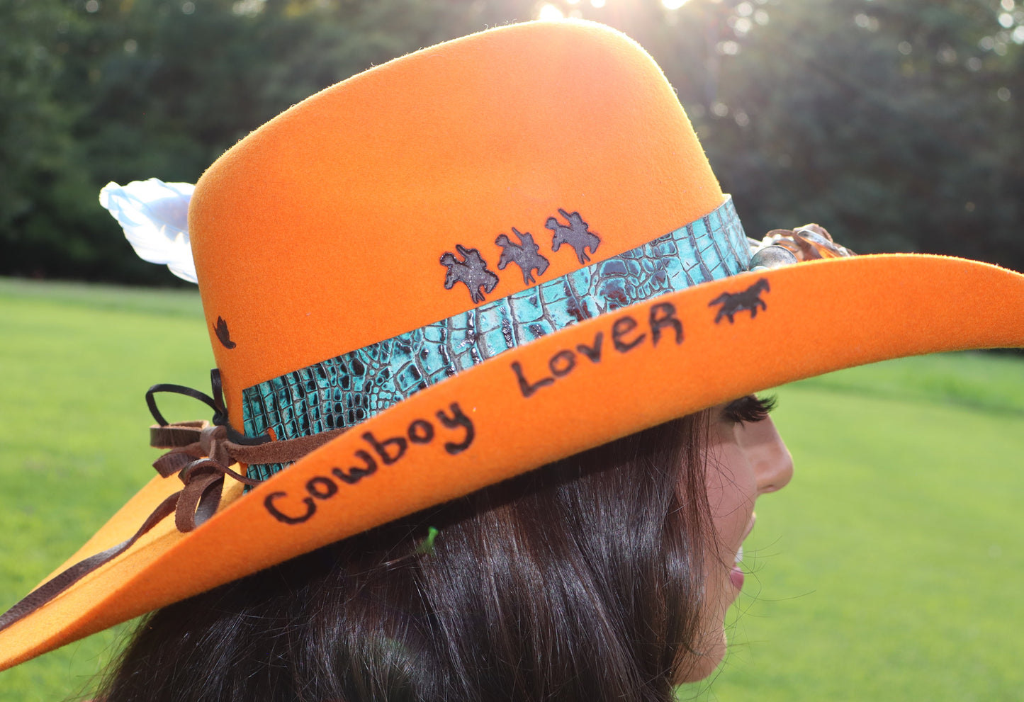 Orange/Turquois Cowboy Lover Hat - Size Large