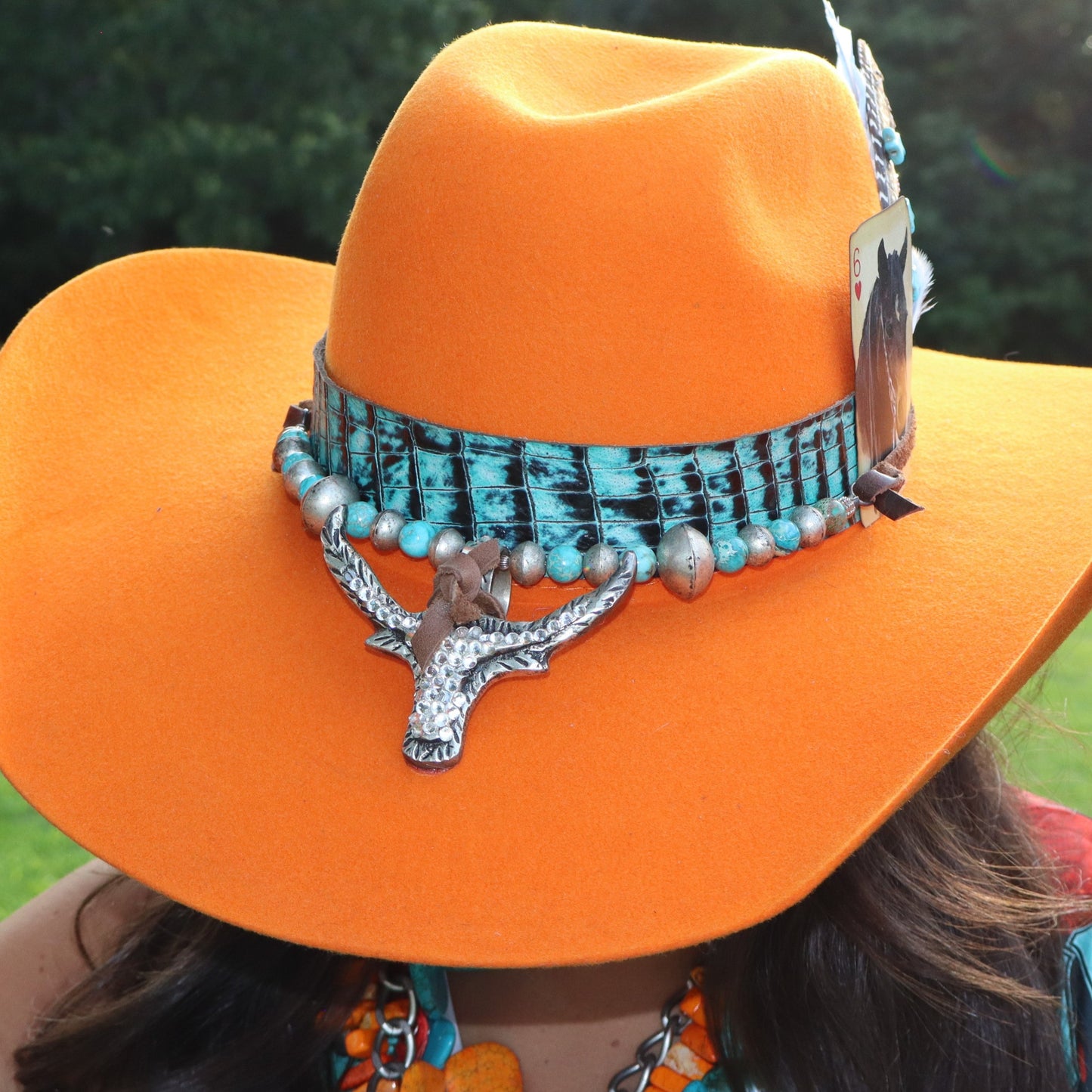 Orange/Turquois Cowboy Lover Hat - Size Large