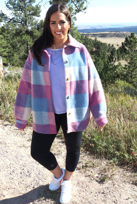 Orchid and Blue Plaid Oversized Shacket