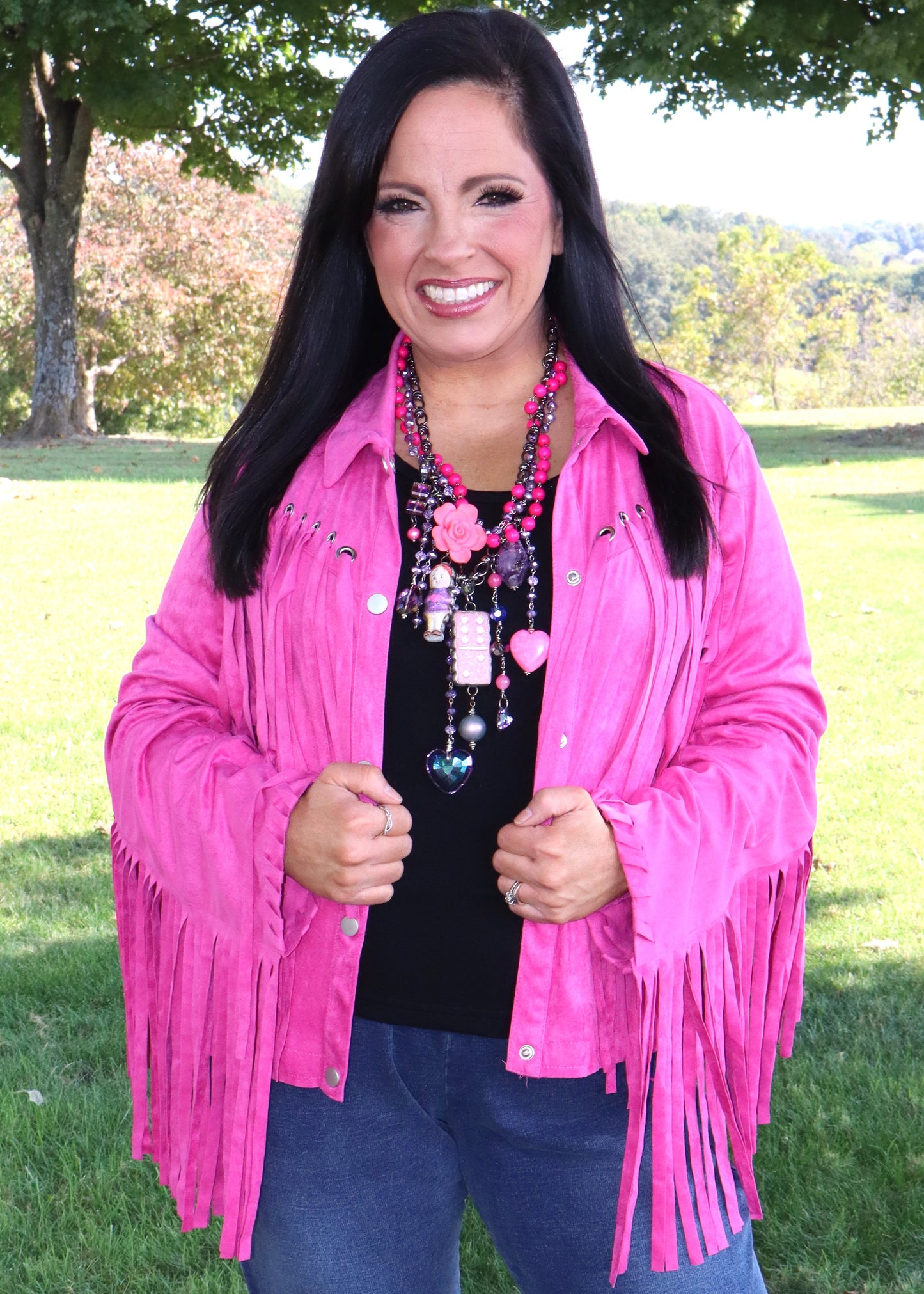Party On Fringe Suede Jacket - Hot Pink