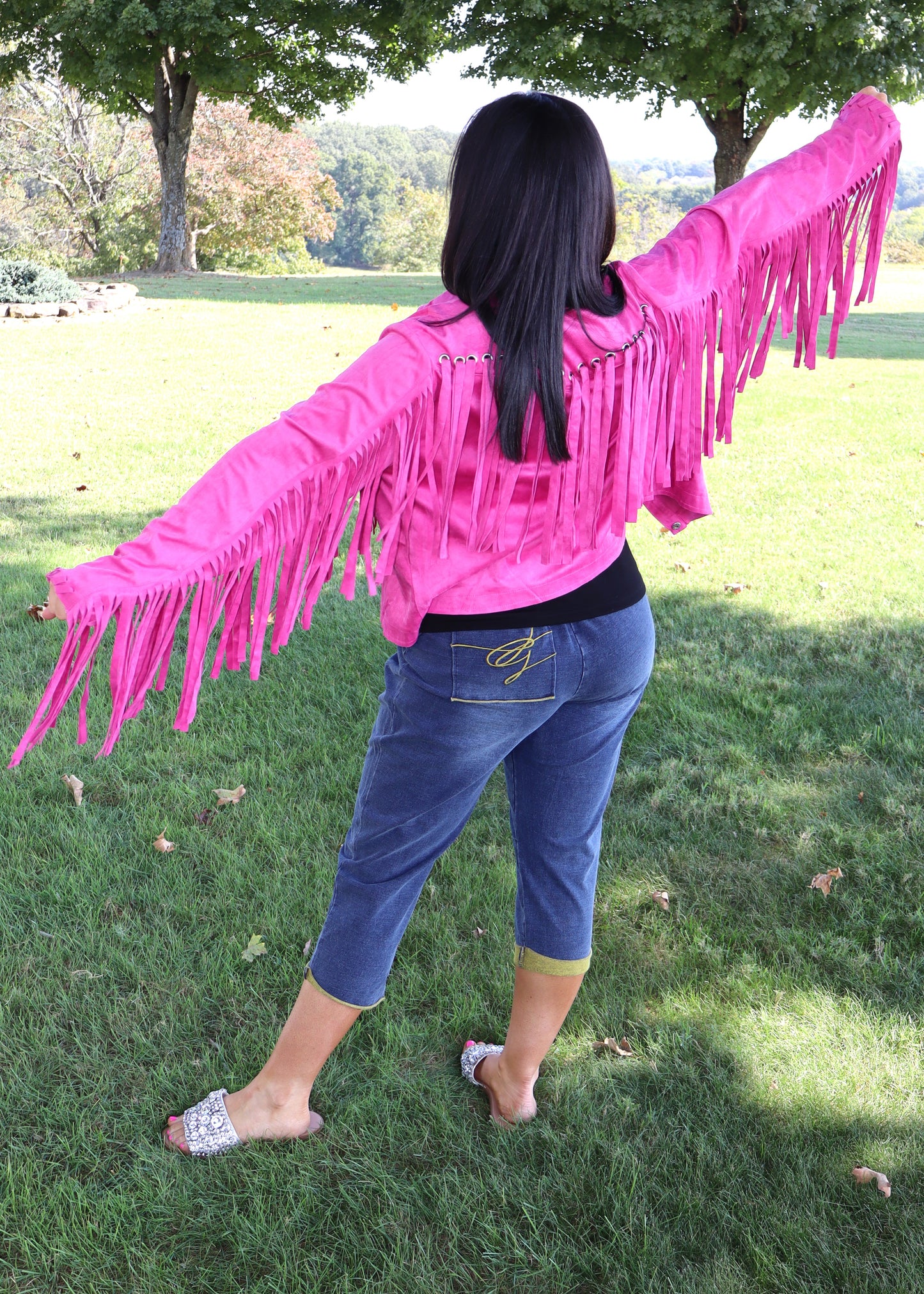 Party On Fringe Suede Jacket - Hot Pink