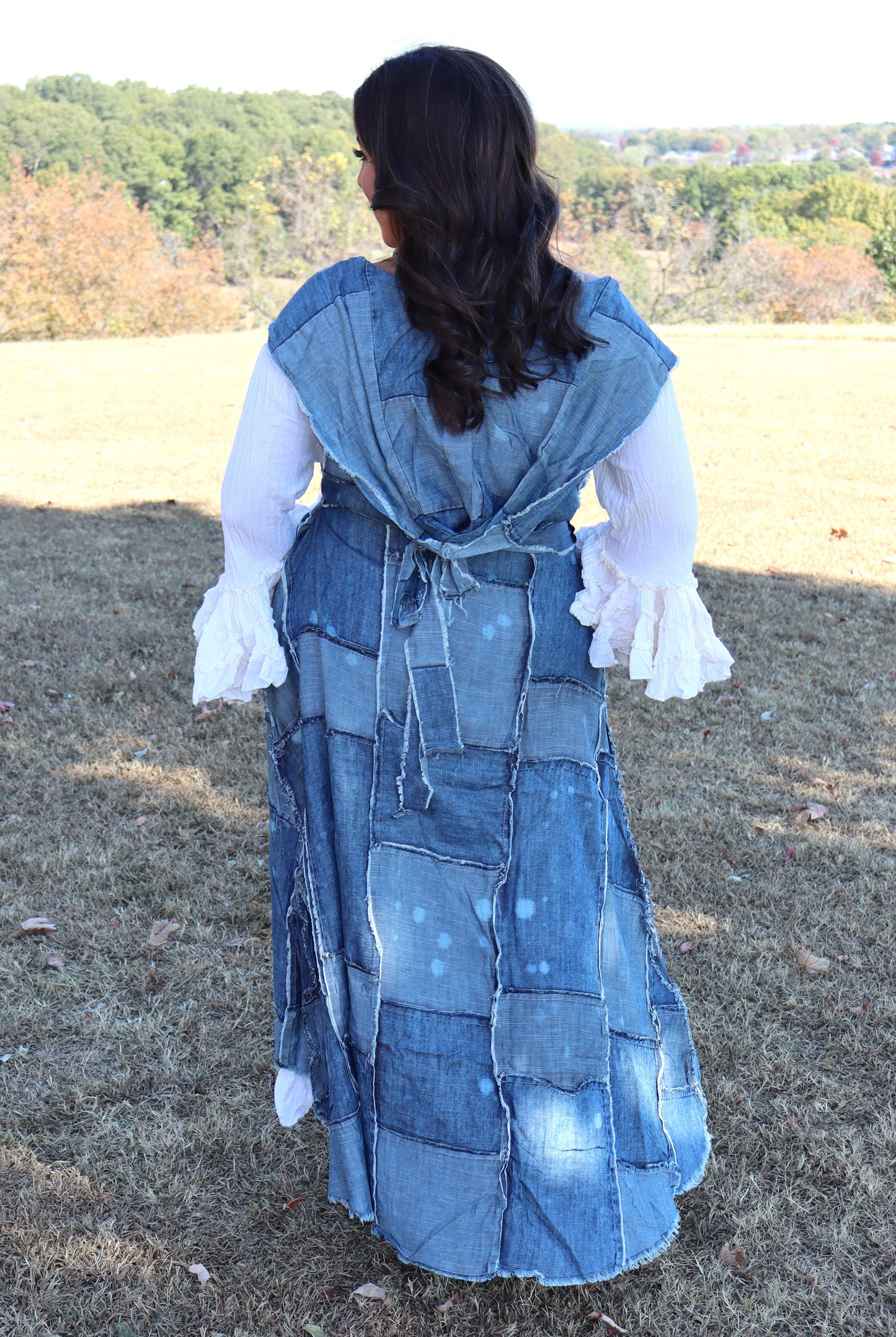 Patchwork Skies Hooded Vest Duster