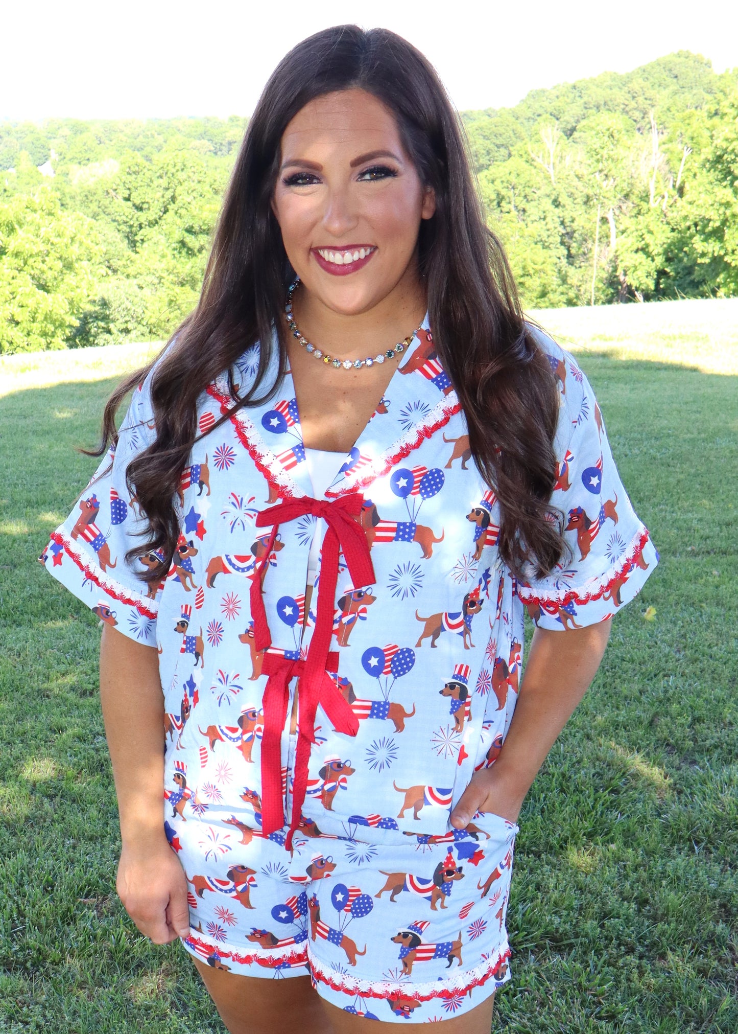 Patriotic Puppy Pajama Set - Blue
