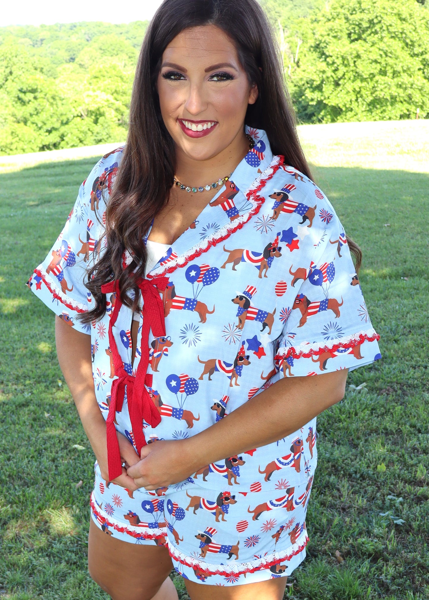Patriotic Puppy Pajama Set - Blue