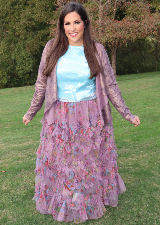 Petal To The Metal Ruffle Midi Skirt - Deep Mauve