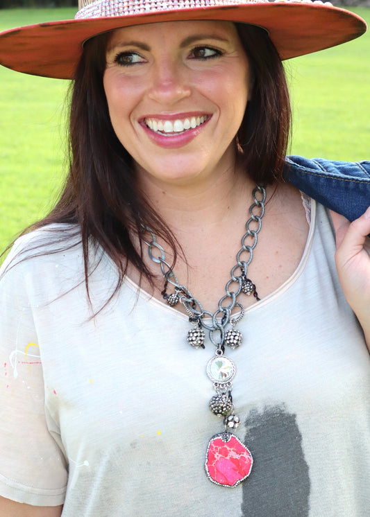 Pinky Coral Statement Stone Necklace