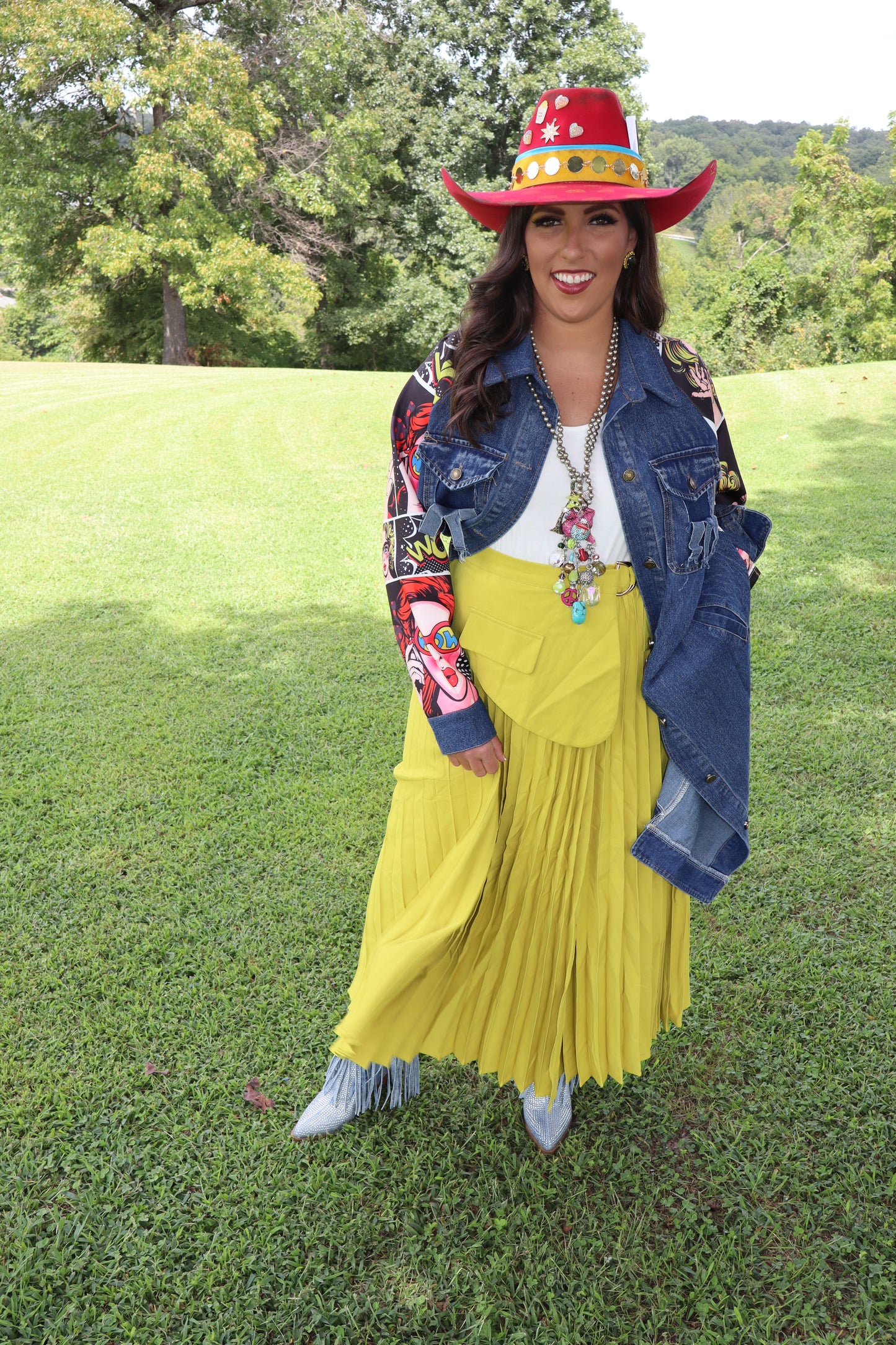 Pleated Wrap Skirt - Neon Chartreuse Green