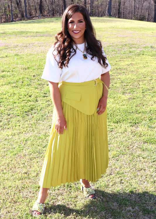 Pleated Wrap Skirt - Chartreuse