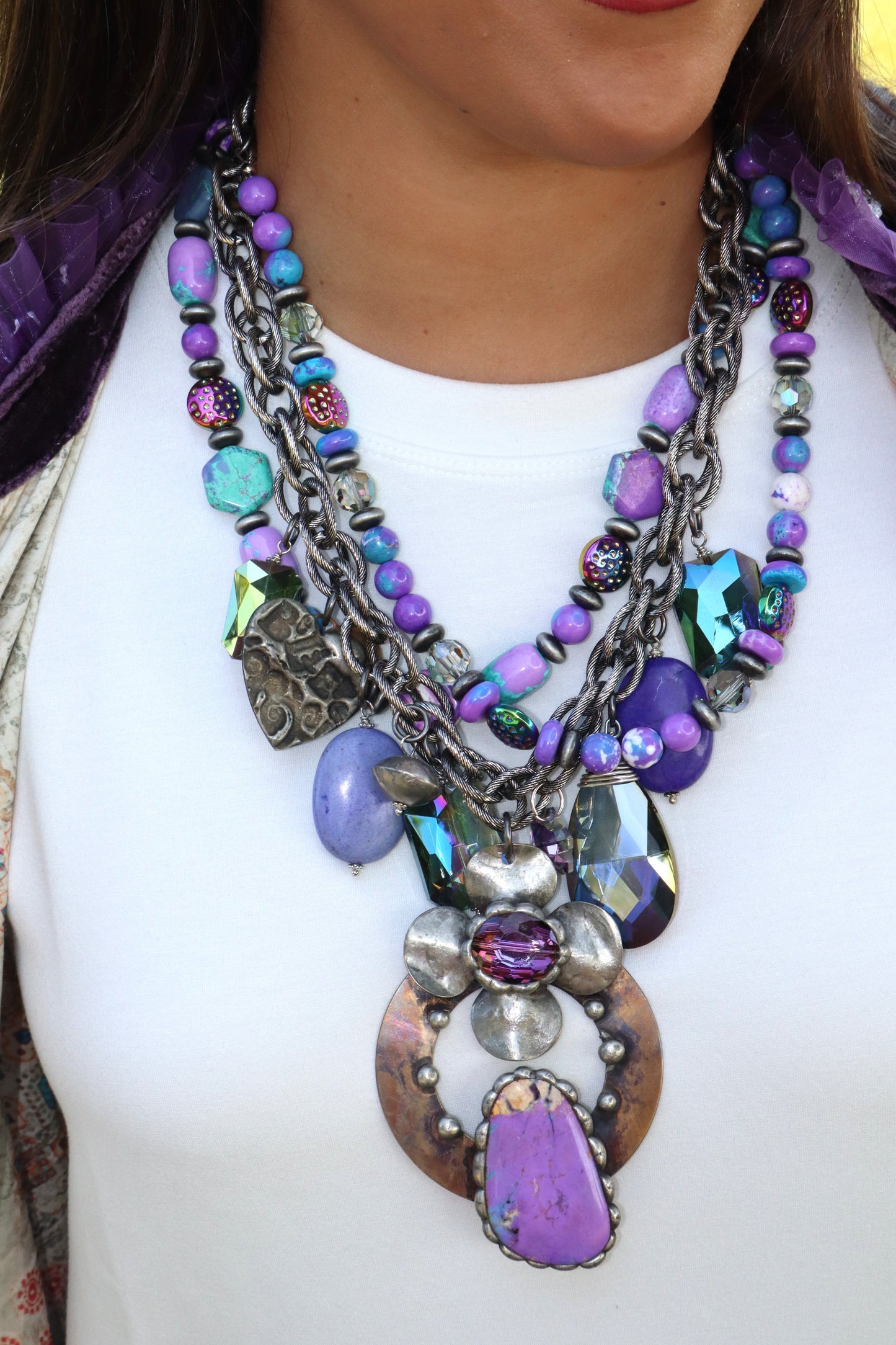 Purple/Turquois Flower Power Necklace