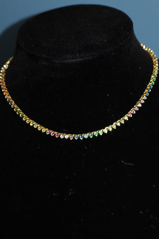 Rainbow Hearts Necklace - Gold