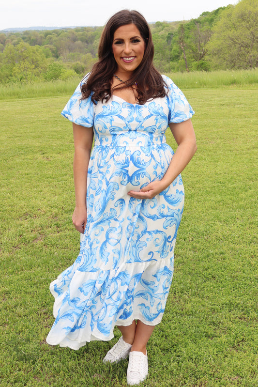 Royal Status Midi Dress - Royal Blue/White