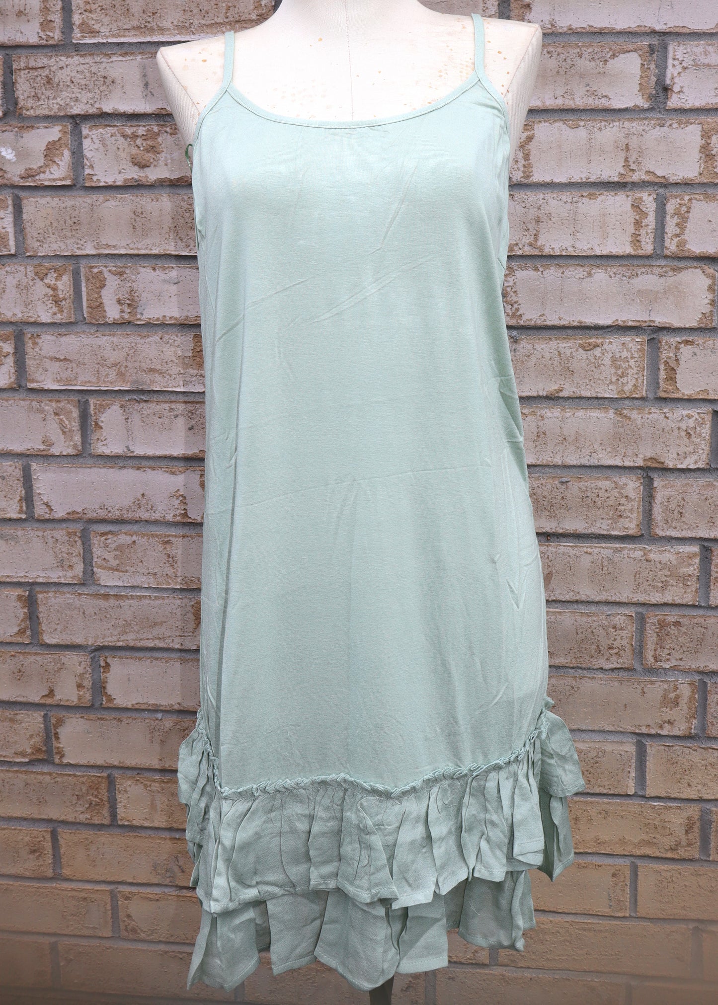 Ruffled Spaghetti Strap Slip Dress - Sage Green