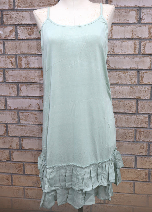 Ruffled Spaghetti Strap Slip Dress - Sage Green