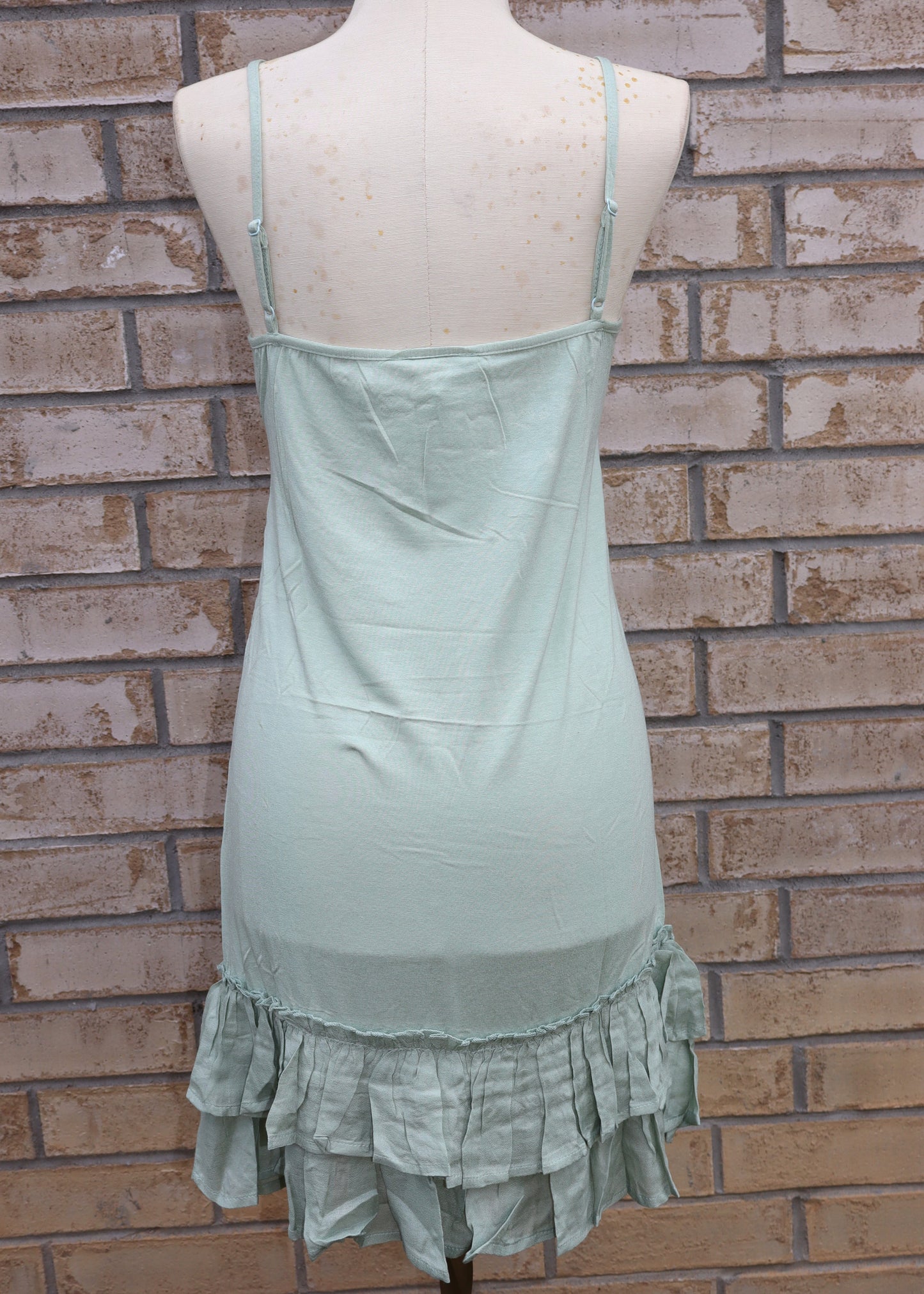 Ruffled Spaghetti Strap Slip Dress - Sage Green