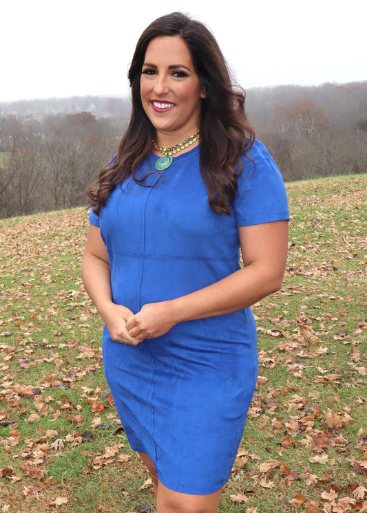 Sally Suede Dress - Cobalt Blue