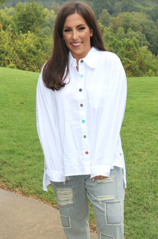 Early Morning Glow Button-Up Top - White