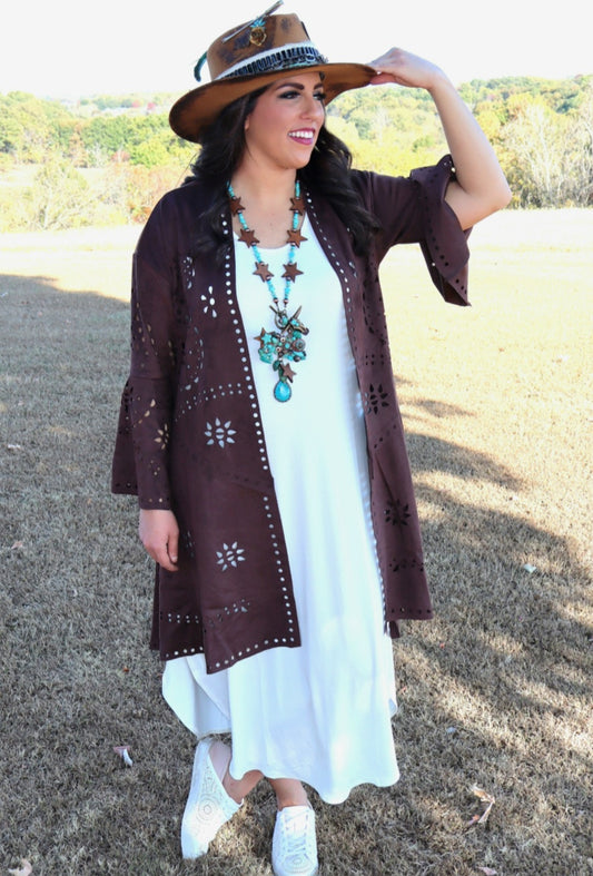 Hey There Cowgirl Kimono - Chocolate Brown