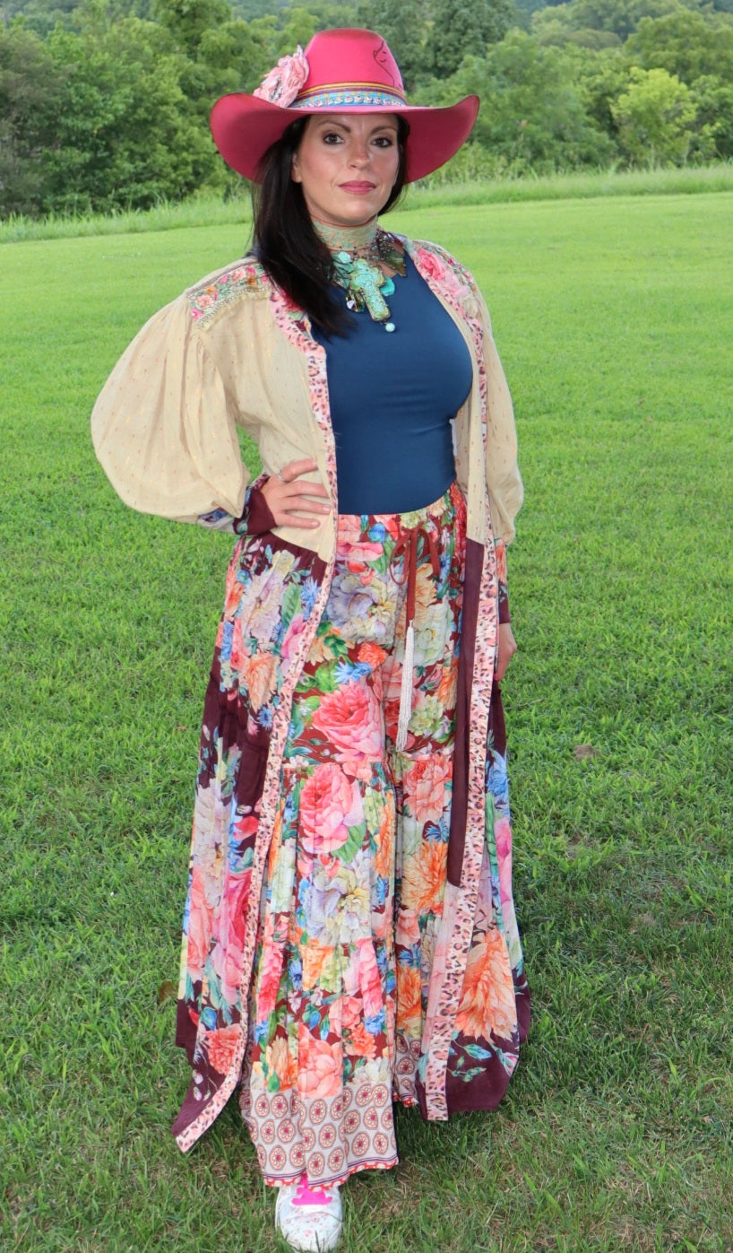 Floral Dreams Maxi Dress/Kimono - Wine