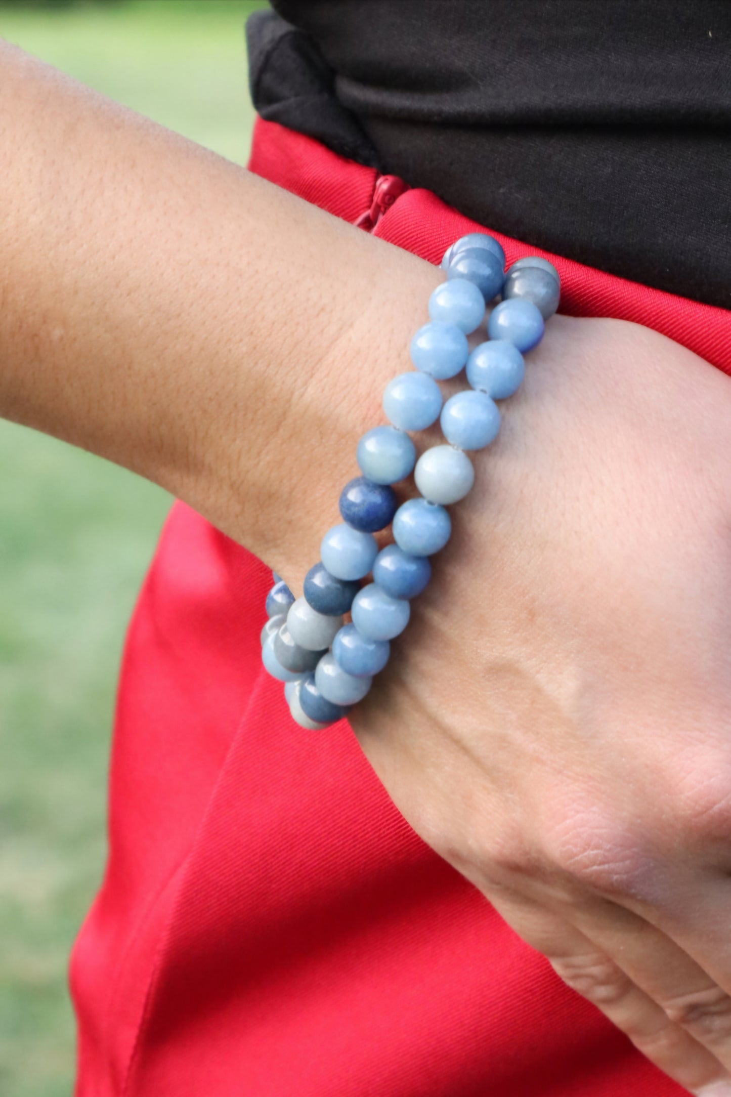 Blue Aventurine Native American Beaded Bracelet set - 7.5 inch