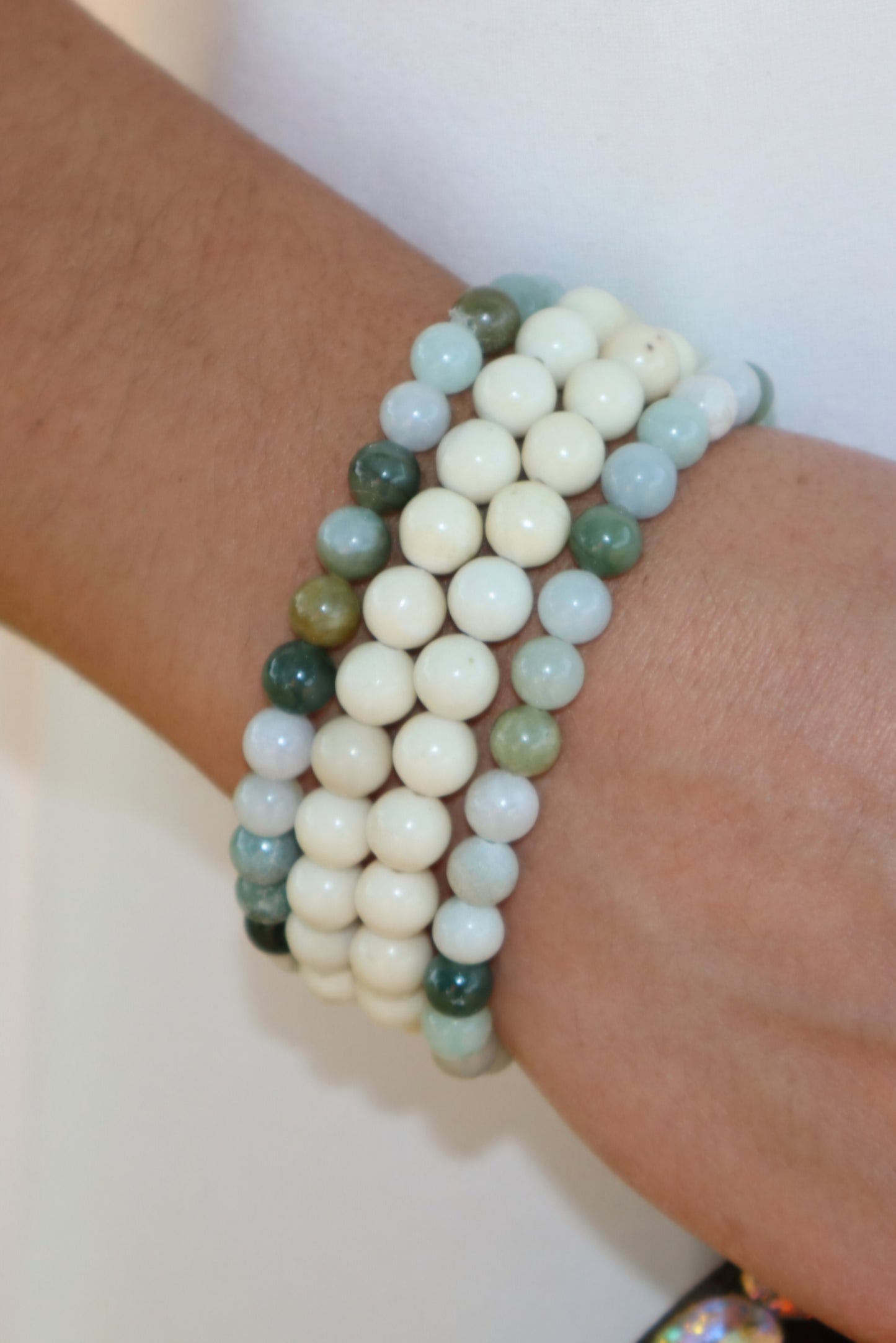 Ivory Jade Native American Bracelet - set of 2 - 7.5 mm beads - 7 inch bracelet