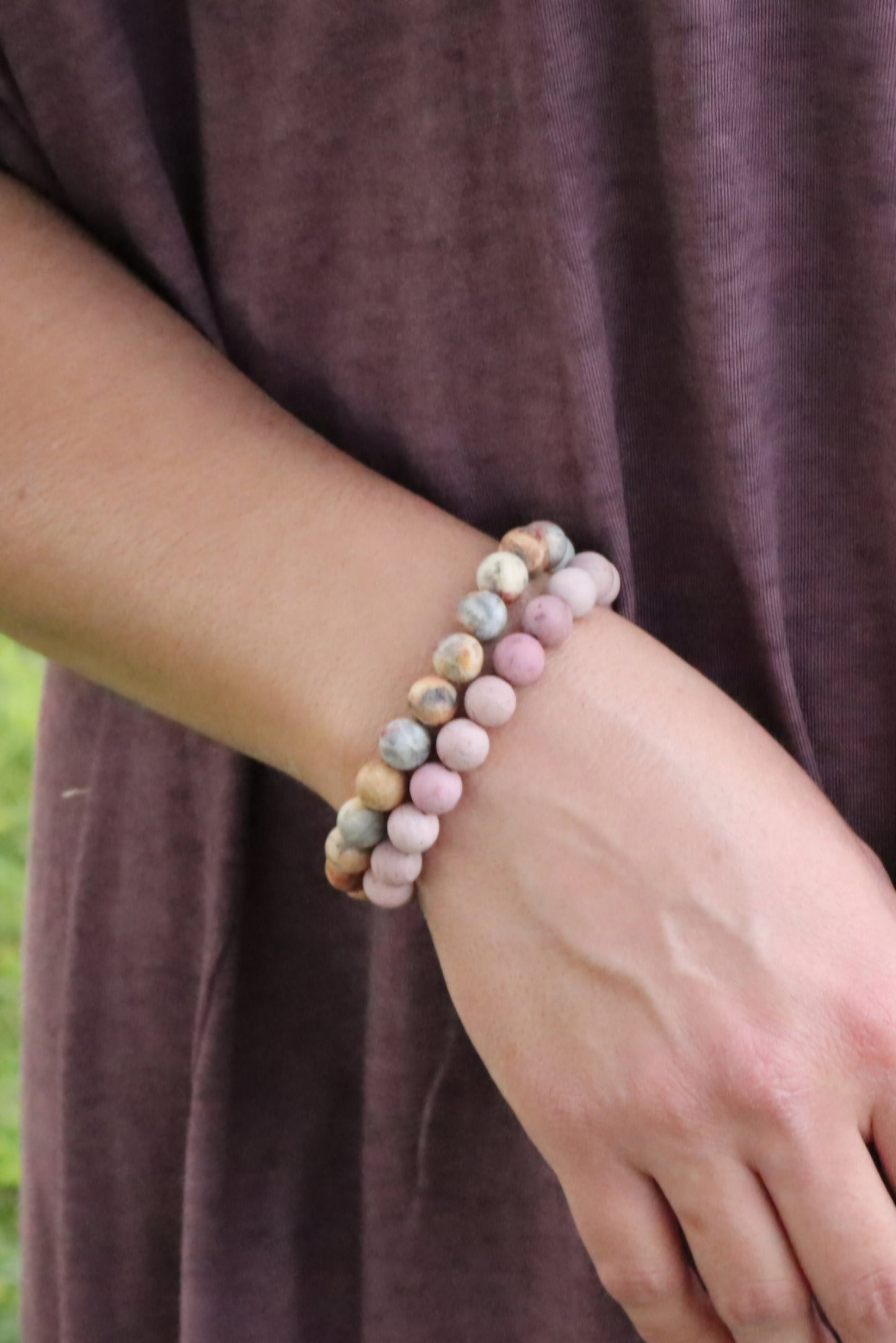 Wood Rhodonite Native American Beaded Bracelet