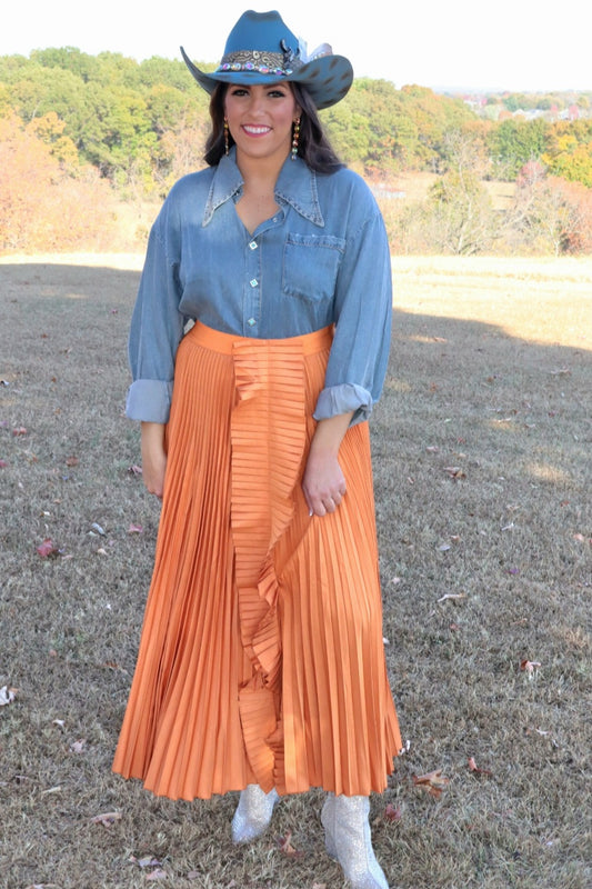 Pleaty Please? Maxi Skirt - Burnt Orange