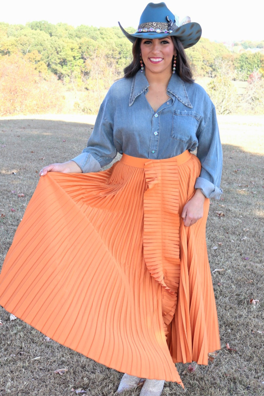 Pleaty Please? Maxi Skirt - Burnt Orange