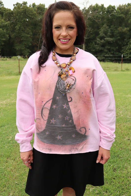 Seeing Stars Witch Hat Sweatshirt - Pink