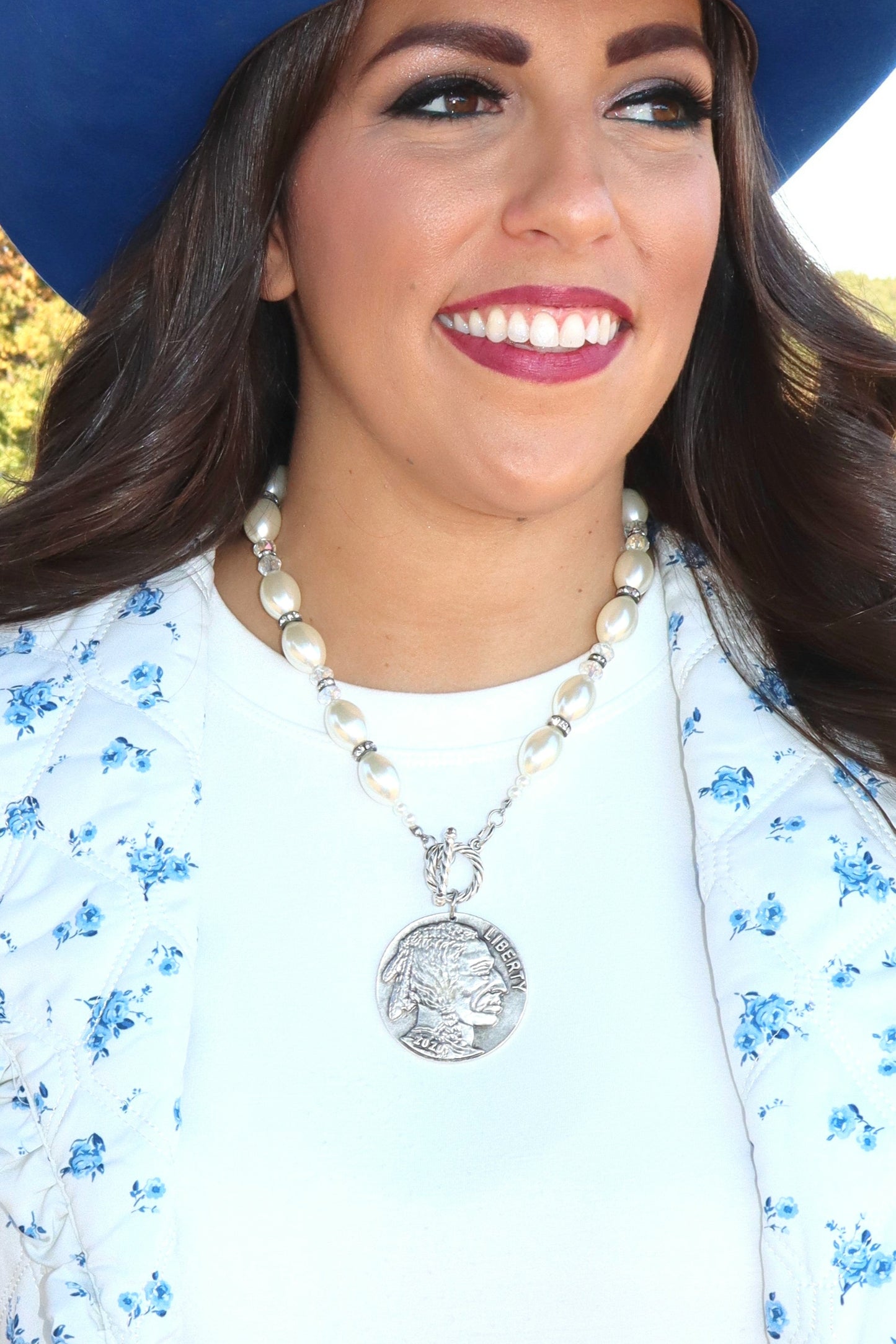 Shiny Toggle Buffalo Nickel Necklace (2-sided) - Ivory