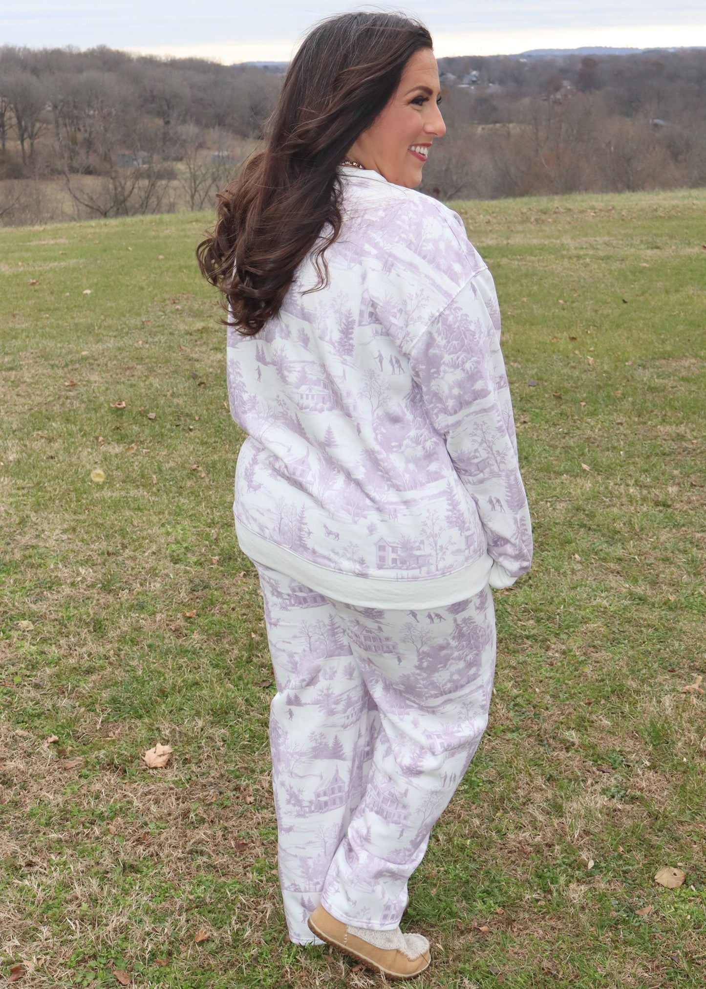 Ski Lodge Printed Sweat Set - Dusty Purple