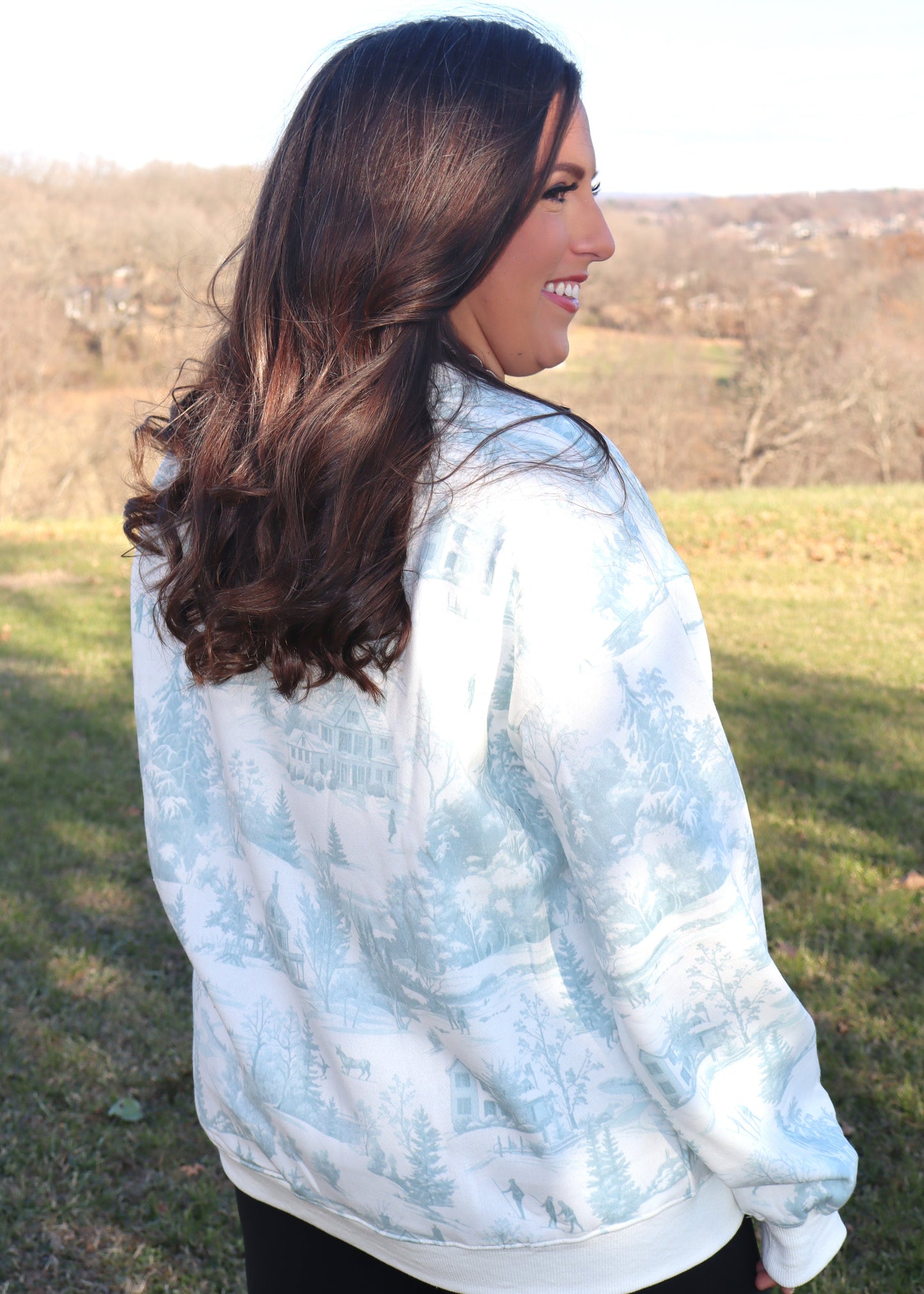 Ski Lodge Printed Sweatshirt - Dusty Blue