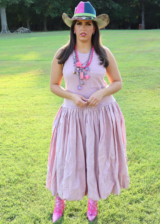 Sleeveless Balloon Skirt Dress - Purple