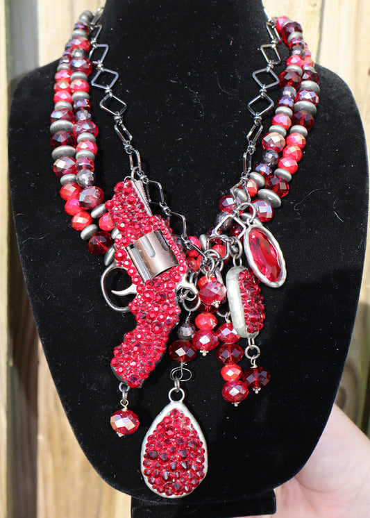 Smoke and Barrel Necklace - Red