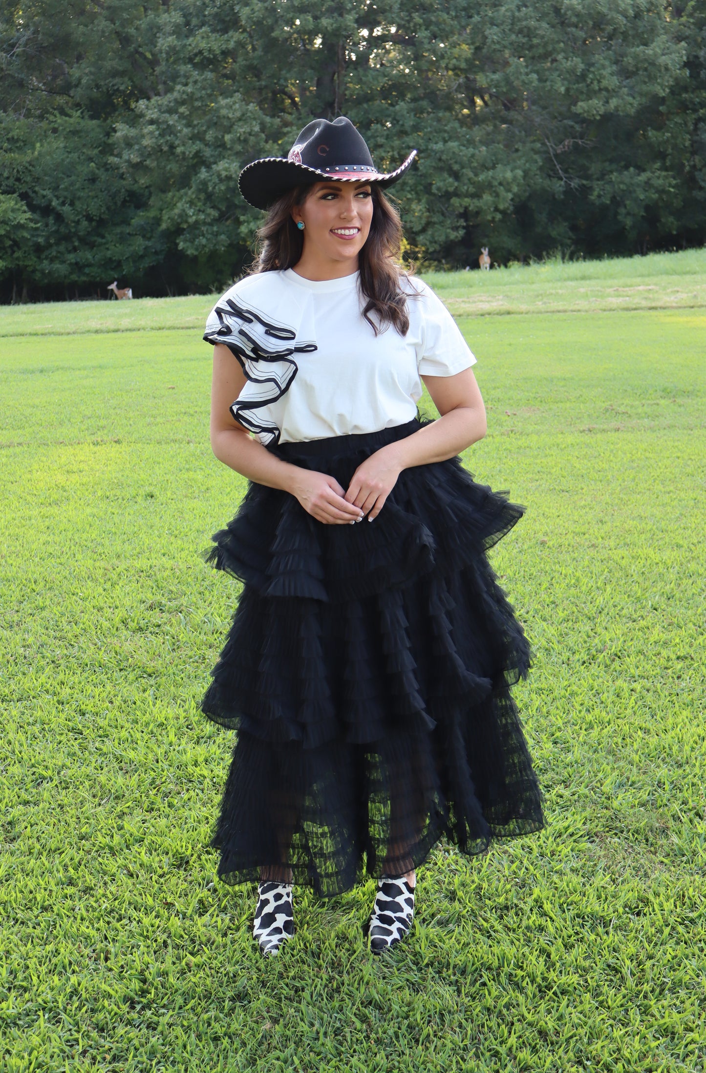 Ruffle Me Away Top w/ Black Trim