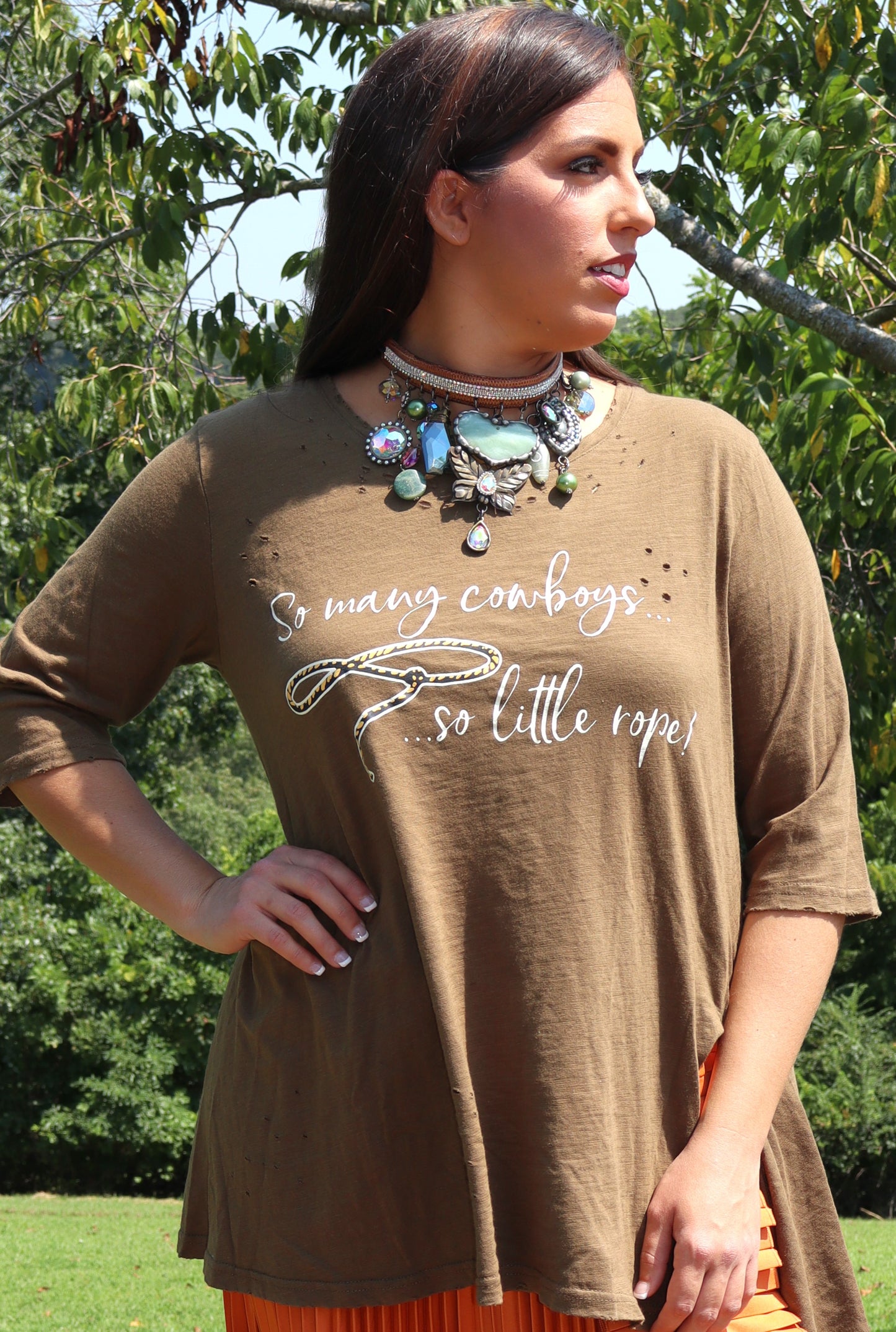 So Many Cowboys, So Little Rope Tee-Army Green